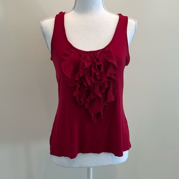 Express Dark Red Tank With Ruffles. Medium - Picture 1 of 7